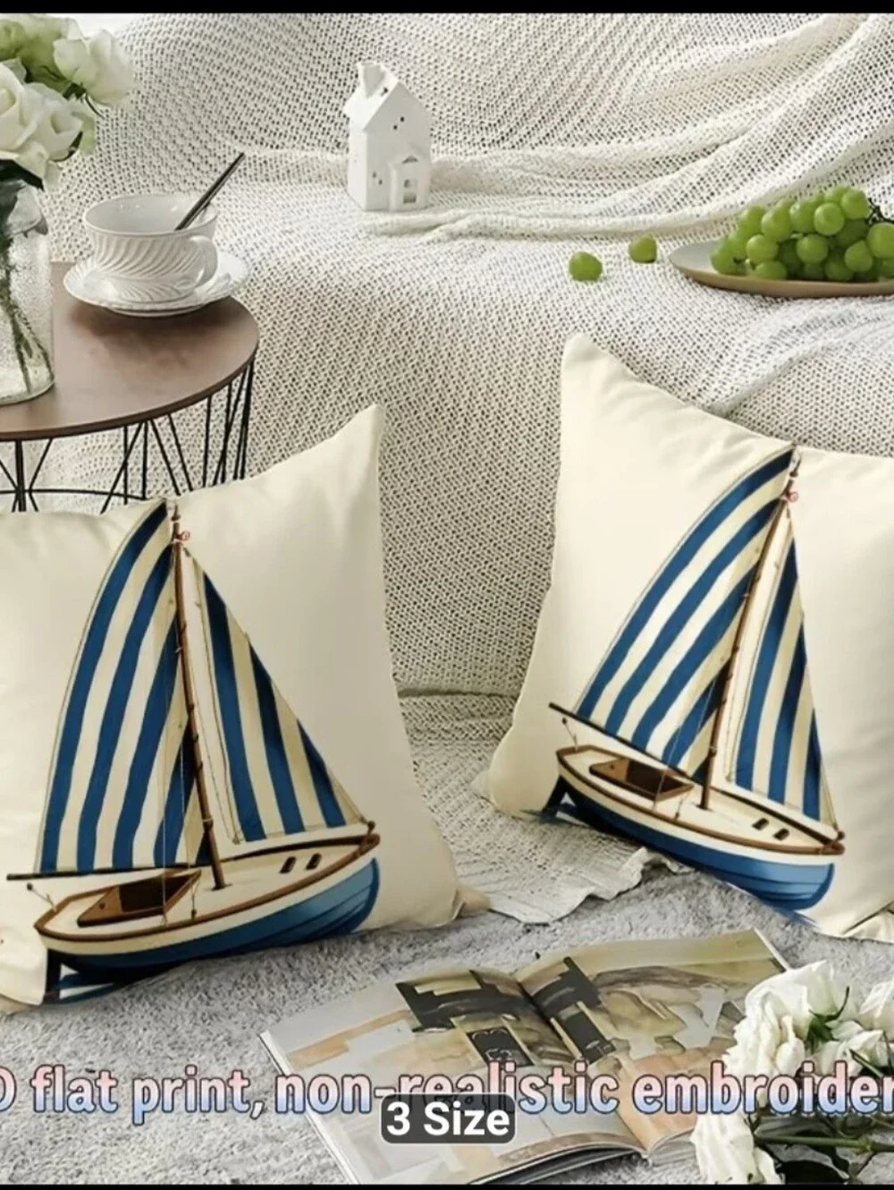 New Pair of Nautical Sailboat Decorative Pilliw Covers #1514-311